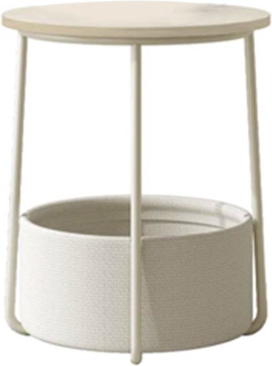 MIRA Home - Bijzettafel - Nachtkastje - Stoffen Mand - Crème wit - 45x45x50cm