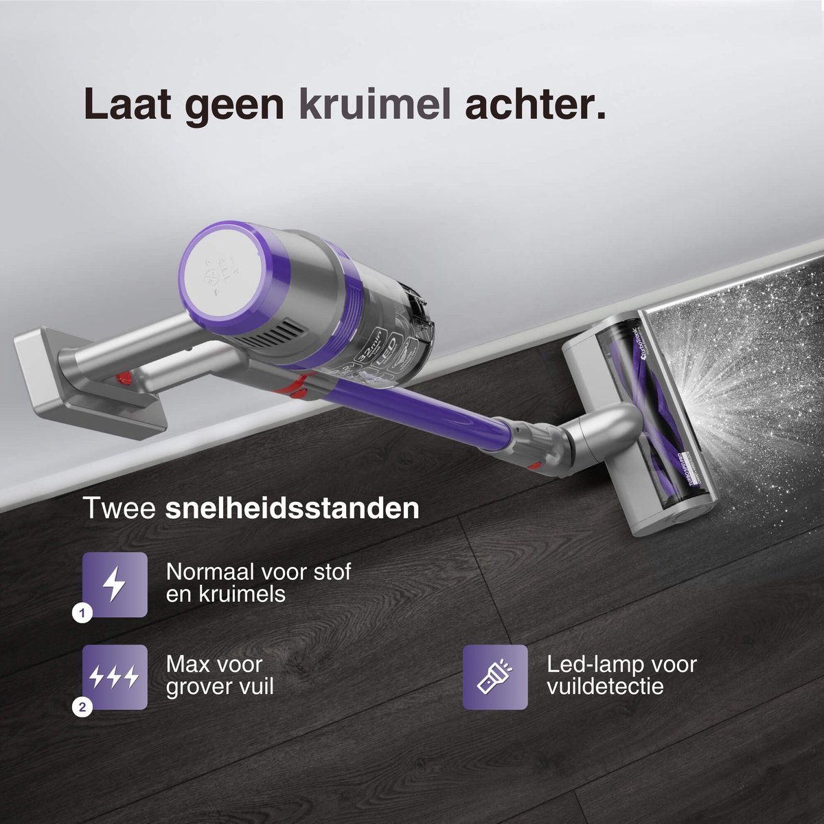 TurboTronic CF7 Draadloze Steelstofzuiger met Handstofzuiger - Hoge Zuikracht - Kruimeldief - Paars – foto 6