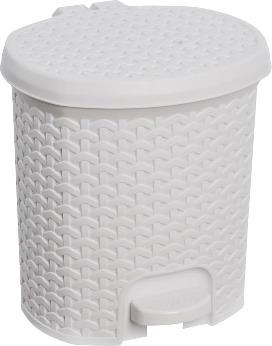 Goedkoopste Inovra ® Stijlvolle en Functionele Pedal Prullenbak met Modern Rattan Ontwerp, 5.5 Liter Capaciteit in Wit