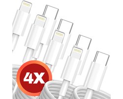 4x Oplader - Geschikt voor Lightning naar USB C Kabel - Oplaadkabel geschikt voor iPhone X/11/12/13/14 - Opladers - Wit