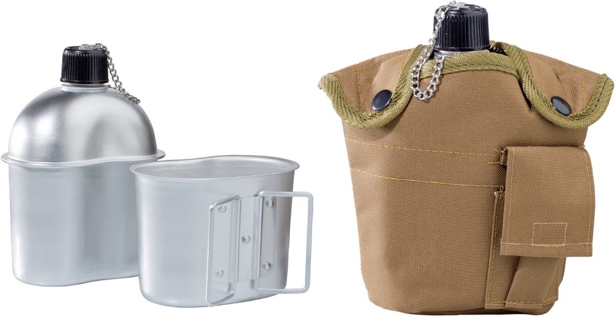 AB US aluminium veldfles 1L met beker en hoes, coyote tan