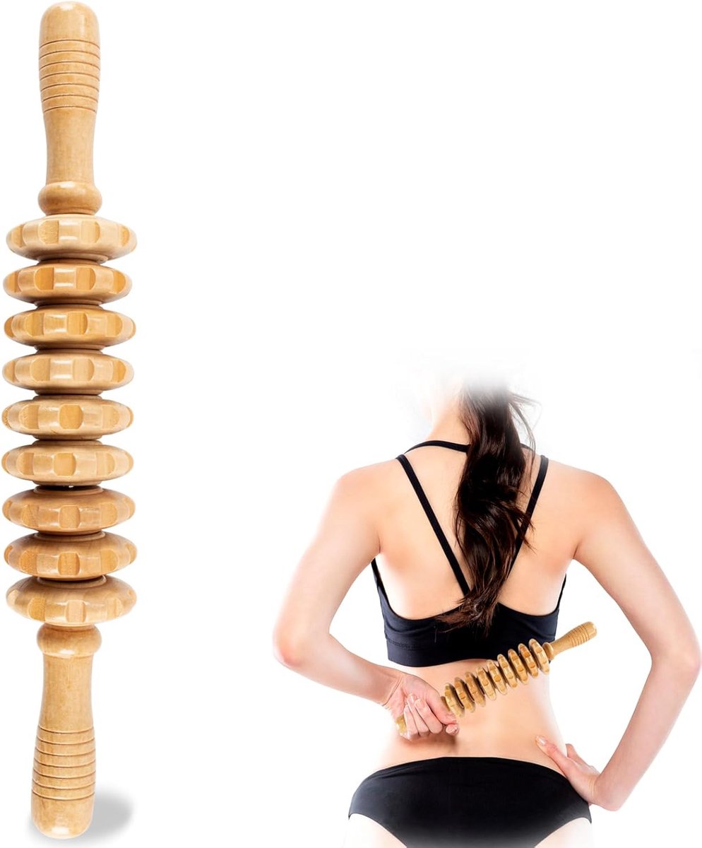 Goedkoopste Massage-instrumenten voor houttherapie 9 rollen, houten massagestok 14,5 inch, lymfedrainage-instrument, cellulitismassage voor vermindering van cellulitis, spierspanning en lichaamsvorming, contouren