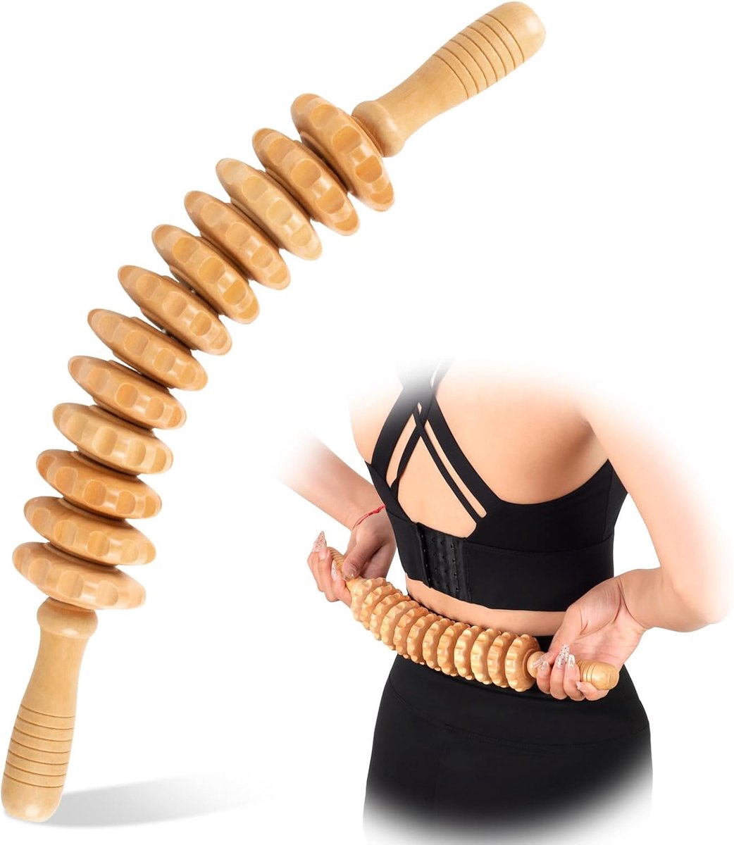 Goedkoopste Massage-instrumenten voor houttherapie 12 rollen, houten massagestok 16,8 inch, lymfedrainage-instrument, cellulitismassage voor vermindering van cellulitis, spierspanning en lichaamsvorming, contouren