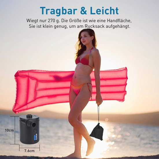 Pompe à air électrique rechargeable par USB pour Lits pneumatiques, Bateaux gonflables et jouets de piscine – Gonfleur et dégonfleur 2 en 1 avec 3 buses