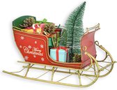 Kerst Slee - Kerstdorp - Kerstversiering - Miniatuur - Blik Metaal - Kerst Decoratie - Merry Christmas - Woondecoratie - 30x14x22