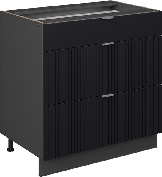 Vicco Fame- Line Cuisine Meuble bas de cuisine - 80 cm avec 3 tiroirs, WB Chêne Zwart rayé avec 3 tiroirs, WB Chêne