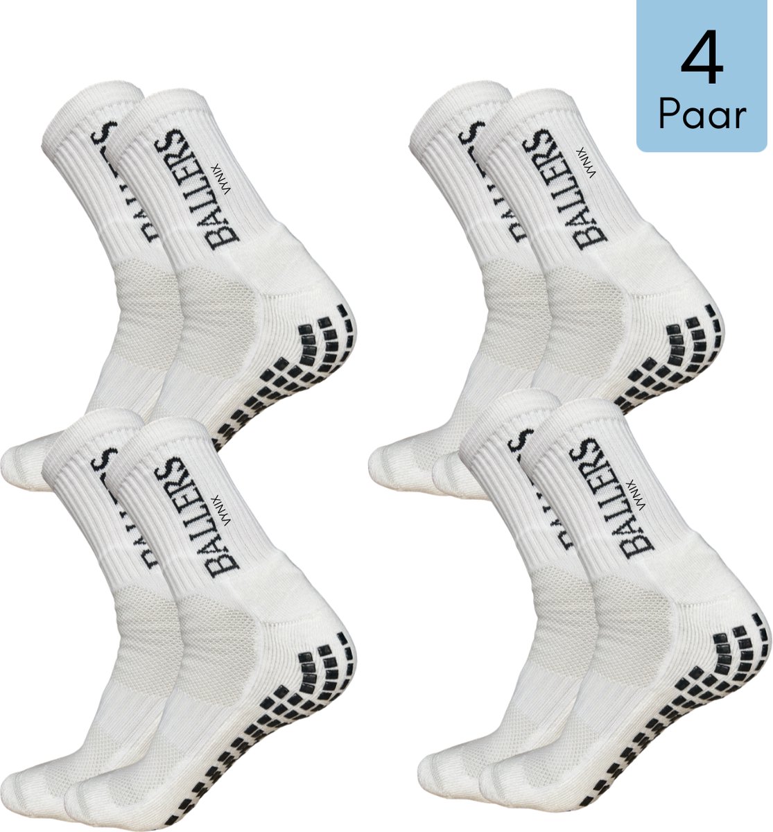 Vynix Ballers Gripsokken - Gripsokken voetbal - Hardloopsokken - Sportsokken - Tennissokken - 4 paar - Antislip Sokken - Grip Socks - Anti-Slip - Maat 39-46