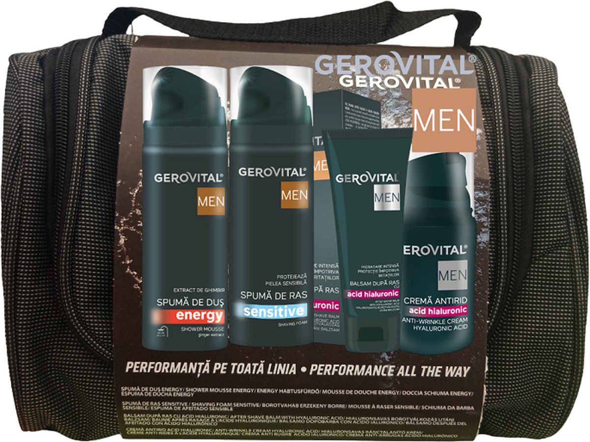 Goedkoopste Geschenkset mannen - Gezicht Antirimpelcrème 30ml - Scheerschuim 200ml - Aftershavebalsem 100ml - Doucheschuim gember 200ml - cosmetische tas cadeau -MEN - Toilettas - geschenkset voor heren