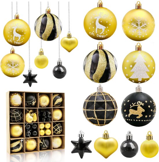 Valery Madelyn kerstballen 100 stuks kerstballen, 3-5cm luxe rood en goud onbreekbare kerstbal ornamenten decoratie voor kerstboomversiering