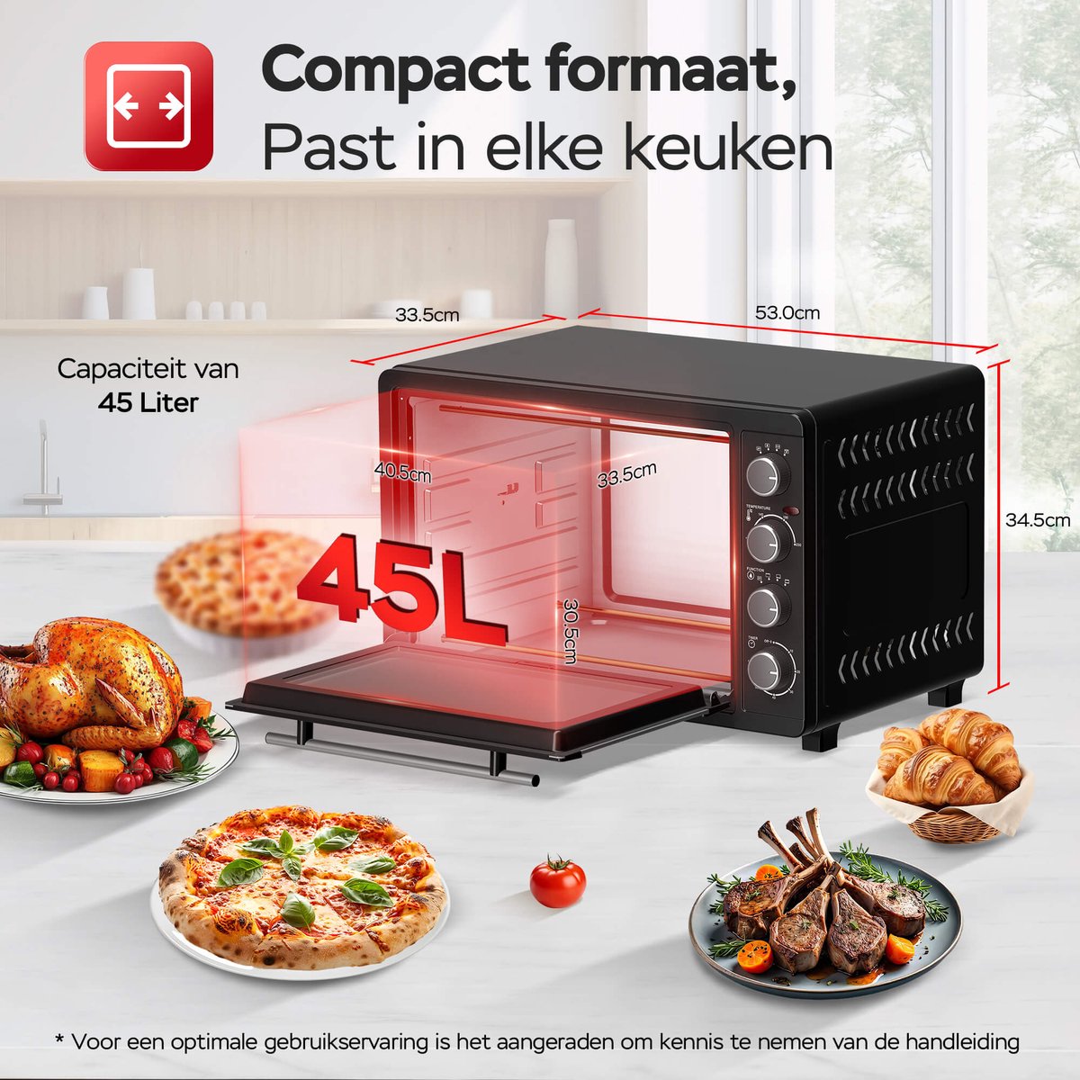 TurboTronic EV45 Vrijstaande Oven - 45L - Instelbare temperatuur en timer - accessoires - Zwart – foto 3