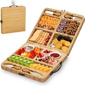 Kicinn Borrelplank - Tapasplank - Kaasplank - Serveerplank - Borrelplank Hout - Incl. Kaasmesjes en schaaltjes - Inklapbaar - Bamboe