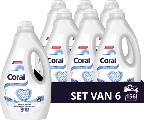 Coral - Vloeibaar Wasmiddel - Optimal White - Witte was - Voordeelverpakking 6 x 26 wasbeurten