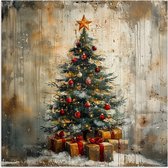 Poster 75x75 cm - Kerstboom - Vintage - Kerst - Cadeau - Posters - Kamer decoratie - Wanddecoratie woonkamer - Kerstdecoratie voor binnen - Kerstversiering - Kerstmis versiering in huis - Christmas tree decorations