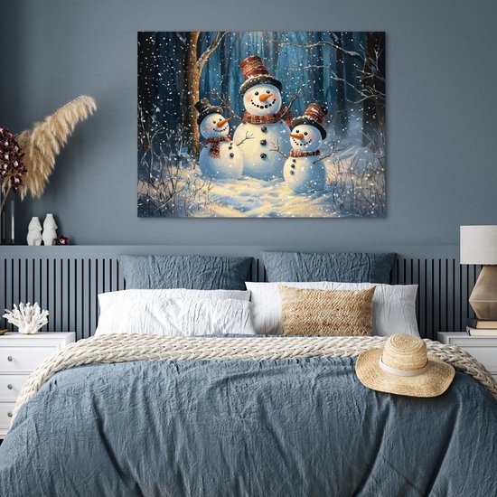 Affiche 120x90 cm - Bonhomme de neige - Neige - Hiver - Forêt - Posters - Décoration chambre - Décoration murale salon - Décoration murale chambre