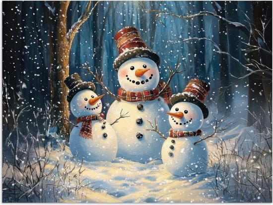 Poster 80x60 cm - Sneeuwpop - Sneeuw - Winter - Bos - Posters - Kamer decoratie - Wanddecoratie woonkamer - Muurdecoratie slaapkamer