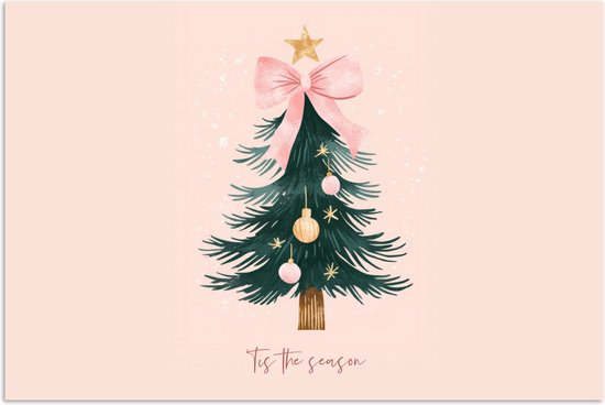 Poster 90x60 cm - Christmas Season - Kerst - Kerstboom - Roze - Posters - Kamer decoratie - Wanddecoratie woonkamer - Kerstdecoratie voor binnen - Kerstversiering - Kerstmis versiering in huis - Christmas tree decorations