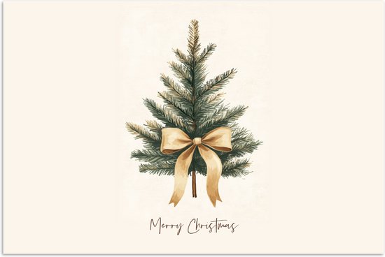 Poster 30x20 cm - Kerstboom - Kerst - Merry Christmas - Beige - Posters - Kamer decoratie - Wanddecoratie woonkamer - Kerstdecoratie voor binnen - Kerstversiering - Kerstmis versiering in huis - Kerstaccessoires