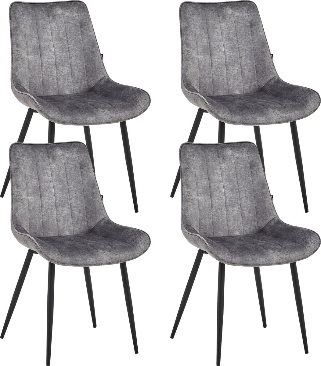 Colenis® - Verta Eetkamerstoel - Set Van 4 - Grijs - Adoré Velvet - Industrieel