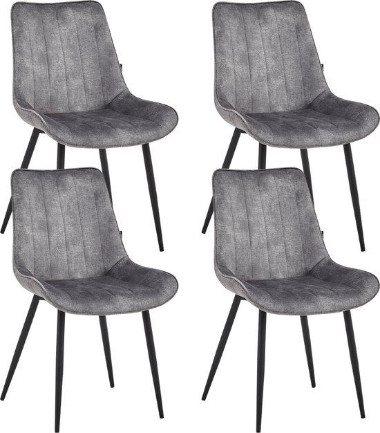 Colenis® - Verta Eetkamerstoel - Set Van 4 - Grijs - Adoré Velvet - Industrieel