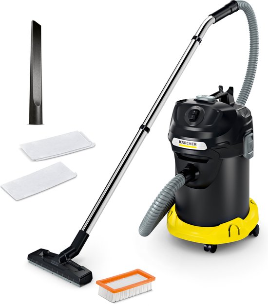 Kärcher as- en droogzuiger AD 4 Premium SET - Incl. extra lange plintenzuiger 350 mm vlambestendig én extra uitlaatfilters KFI 7520 - 600 W - 17 liter Metalen reservoir - Vloerzuigmond