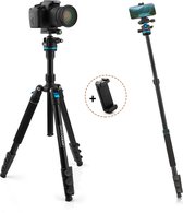 MOJOGEAR Swift Fotostatief 175cm met monopod voor Camera en Smartphone - Arca Swiss - Statief inclusief telefoonhouder - Uitneembare en omkeerbare middenkolom - Ideaal voor Macro- en landschapsfotografie - Afneembare Monopod - Zwart/Blauw
