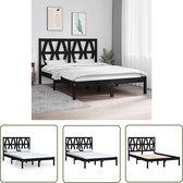 The Living Store Cadre de lit en pin Massief - Zwart - 195,5 x 145,5 x 31 cm - Tête de lit - 146 x 4 x 100 cm - Convient pour matelas 140 x 190 cm - Assemblage requis