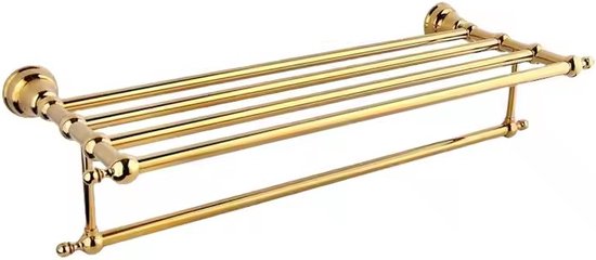 RHYNIL Gouden Wandmontage Badhanddoekenrek 2 Laags, Duurzaam Messing Handdoekstang Lengte 60 Cm Moderne Eenvoudige Handdoekhouder Voor Badkamer Keuken Home Decor 60 X 265 Cm