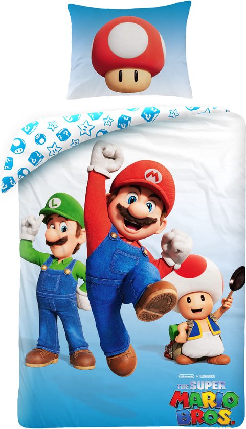 Super Mario - Dekbedovertrek - Toad - Eenpersoons - 140 x 200 + 70 x 90 cm - Polyester