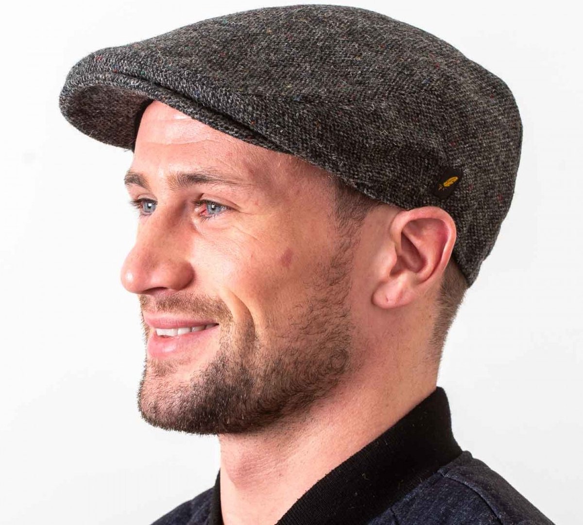 Hatman of Ireland Flat Cap The Dubliner 100% Donegal Tweed Charcoal maat 2XL (63cm)