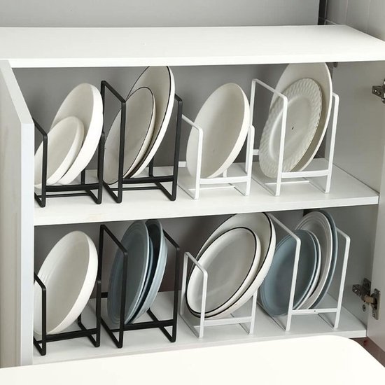 kyaoayo Houten serviesstandaard, 2 stuks, bamboe-bordenstandaard, pannendekselhouder, droogrek, keukenkast-organizer, voor kopjes, snijplank, kom, borden, pannendeksel