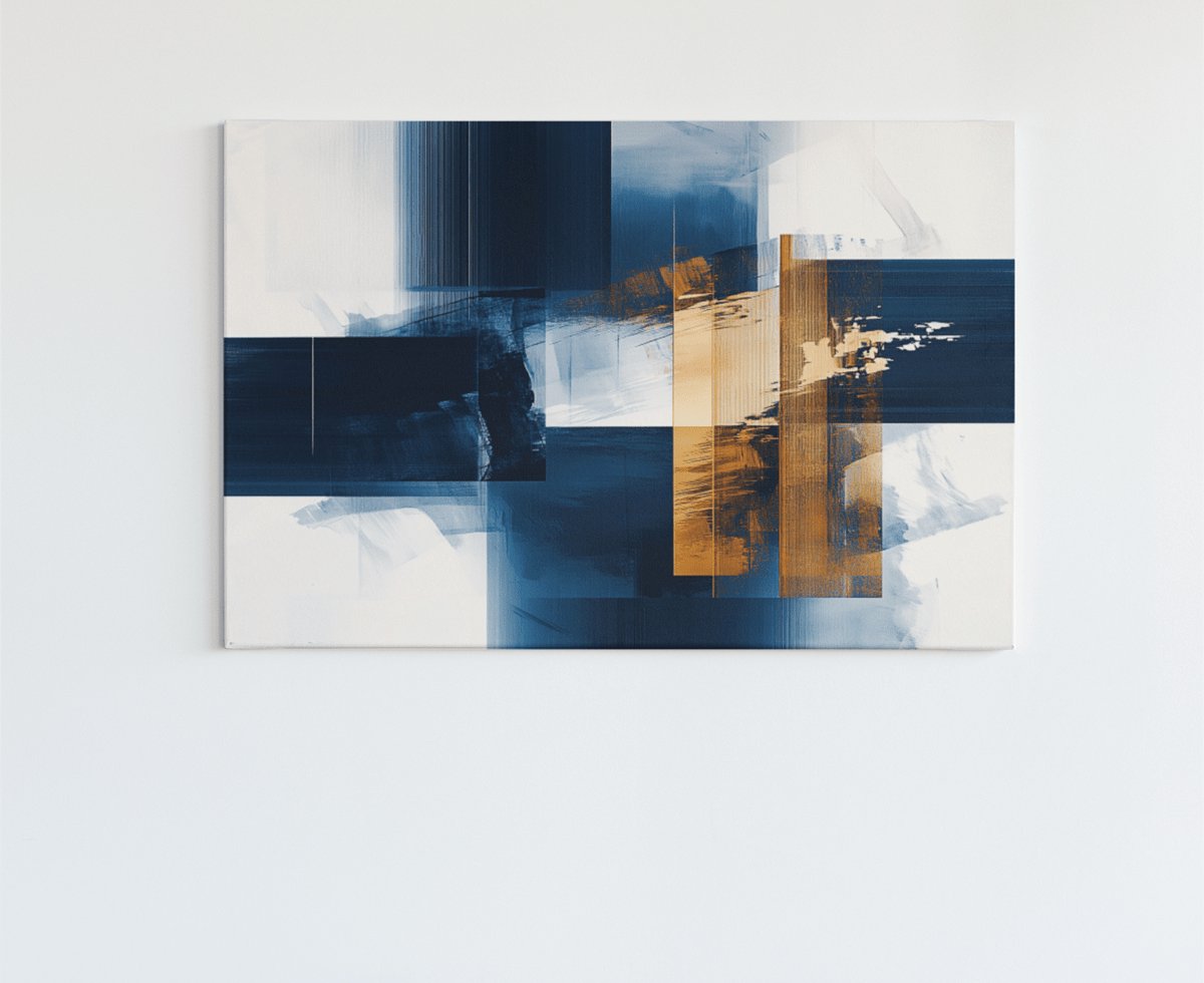 Trendex Global Canvas Schilderij - Blauw - Zwart - Abstract - Schilderijen - 150x100x2 cm