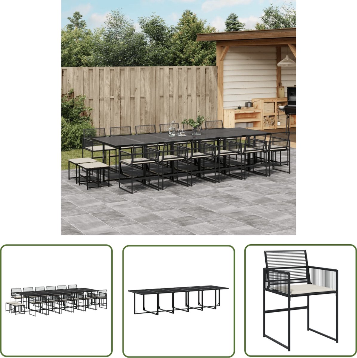 Poly rattan zwarte tuinset met kussens - The Living Store.