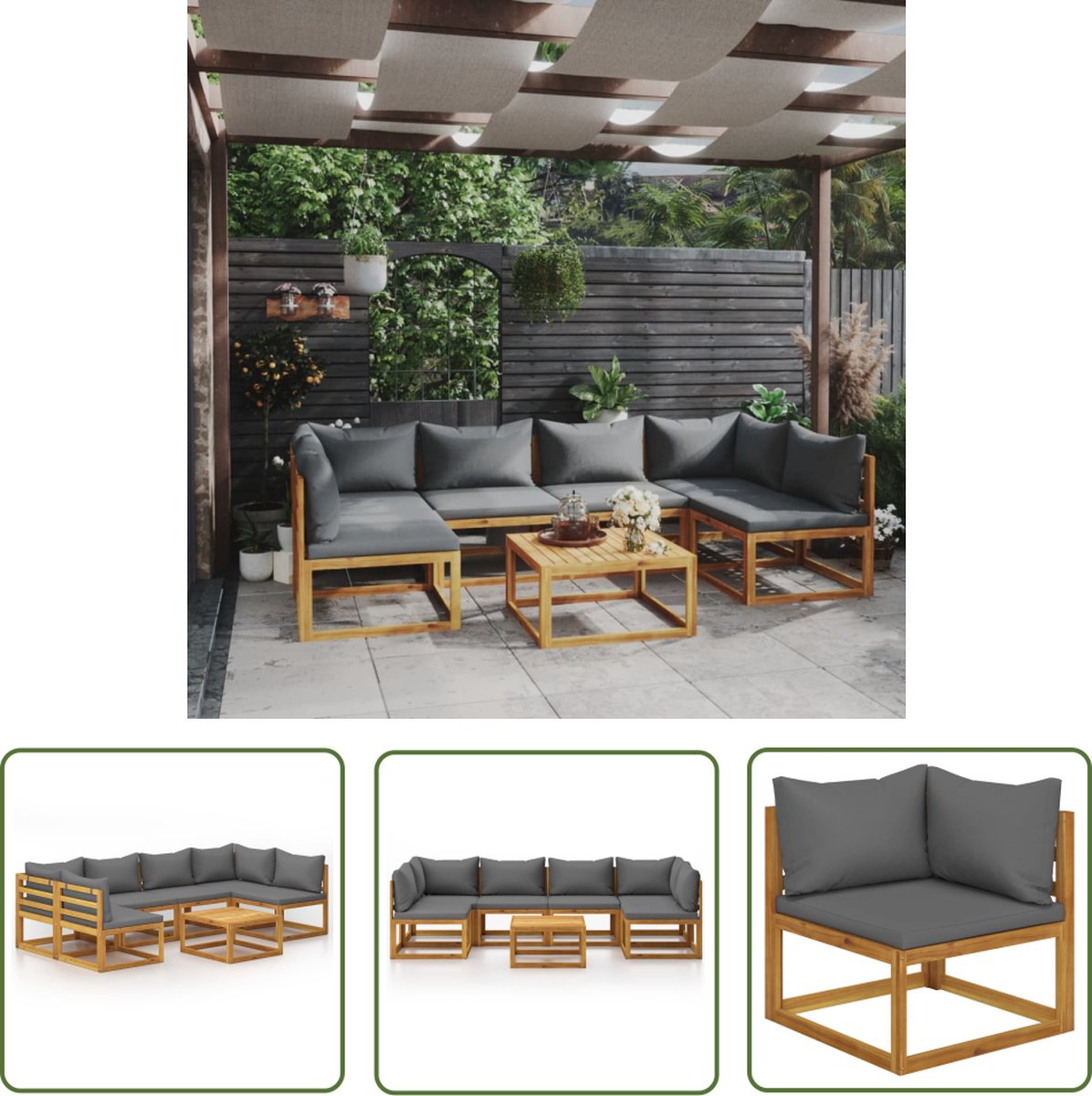 The Living Store 7-delige Loungeset met kussens massief acaciahout - Loungeset - Lounge Bank - Tuinbank - Acacia Hout - Outdoor Meubilair