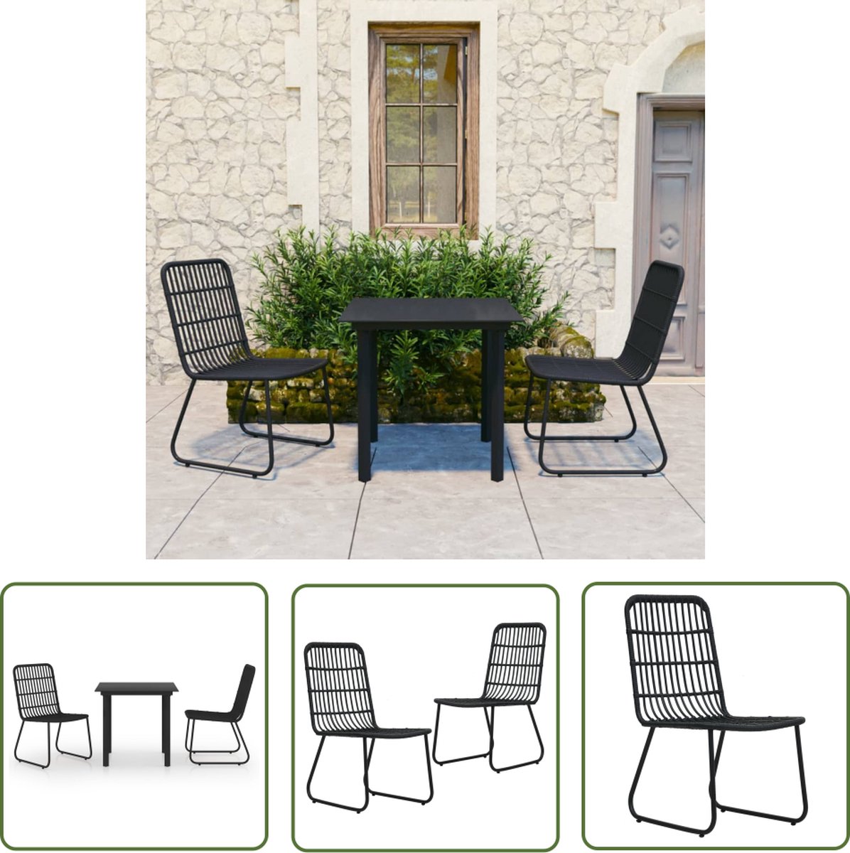 Tuinset van poly rattan en glazen tafel - The Living Store.