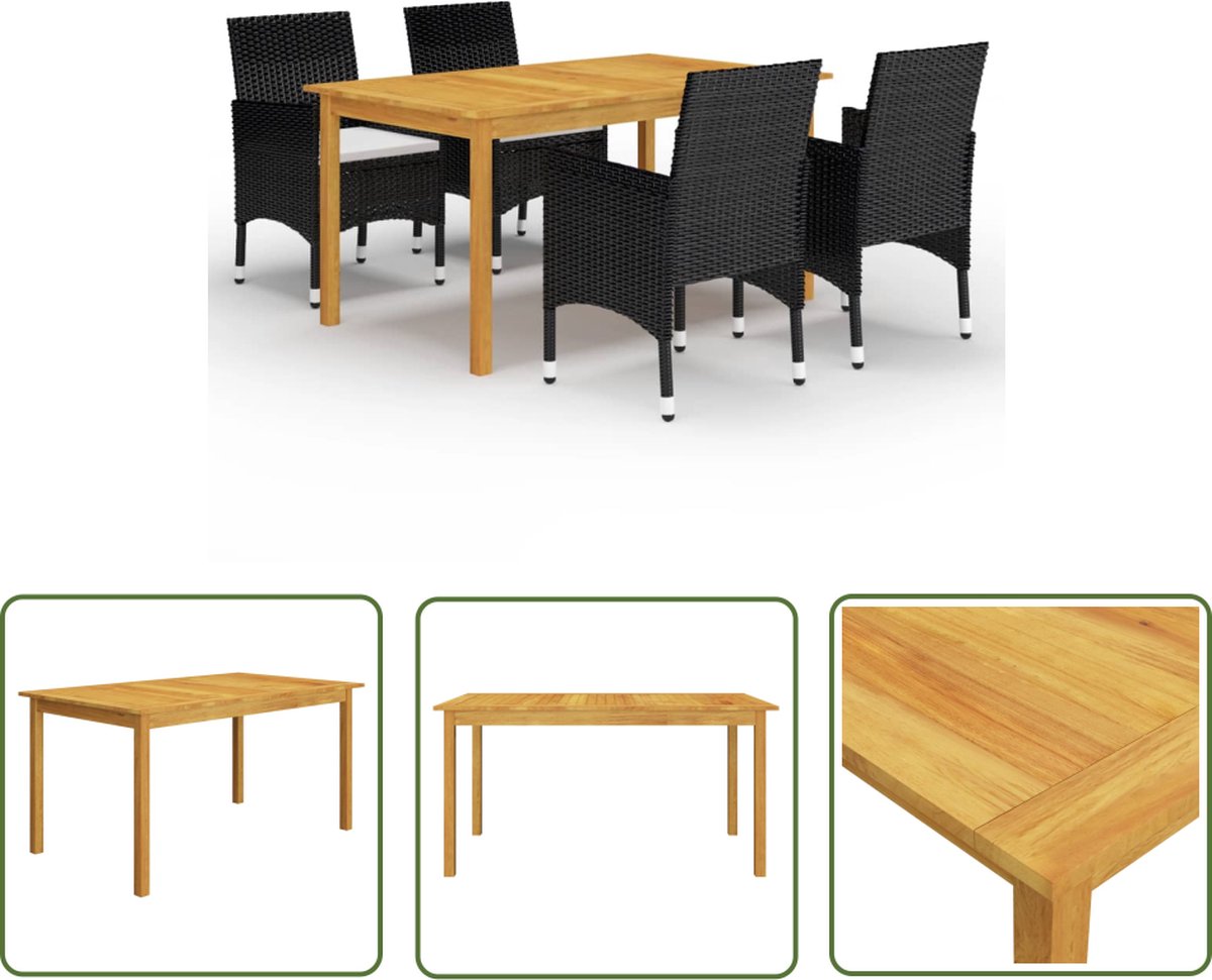 The Living Store 5-delige Tuinset zwart - Tuinstoel - Tuintafel - Acacia Hout - Pe Rattan - Zwarte Tuinbank
