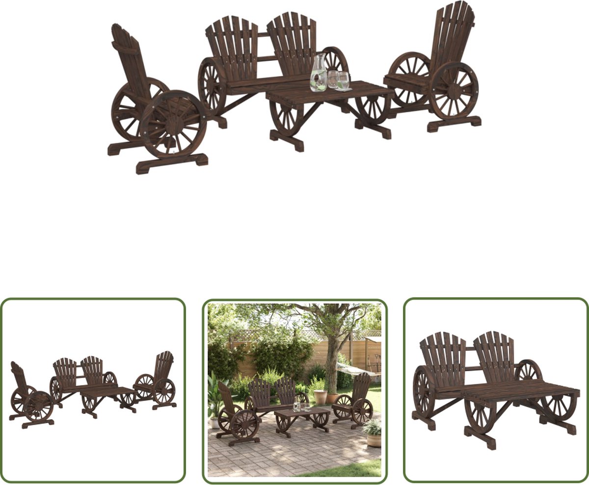 The Living Store 4-delige Loungeset massief vurenhout - Tuin Lounge Set - Loungebank - Hout Tuinbank - Adirondack Fauteuil - Outdoor Furniture