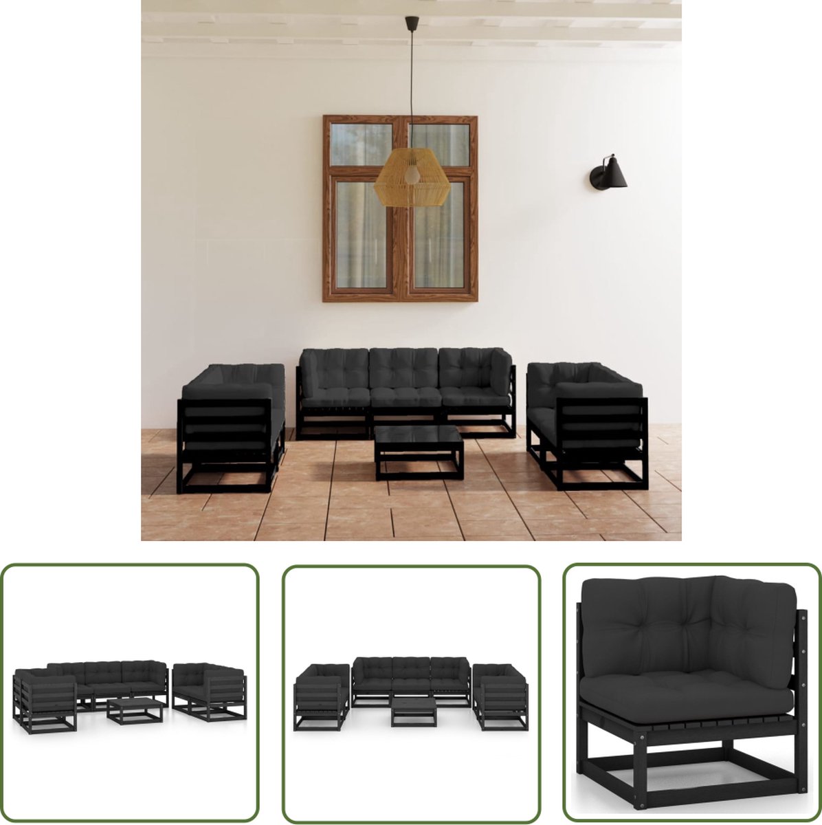 The Living Store 8-delige Loungeset met kussens massief grenenhout - Loungeset - Tuinlounge - Lounge Stoffering - Buitendecoratie - Houten Bank