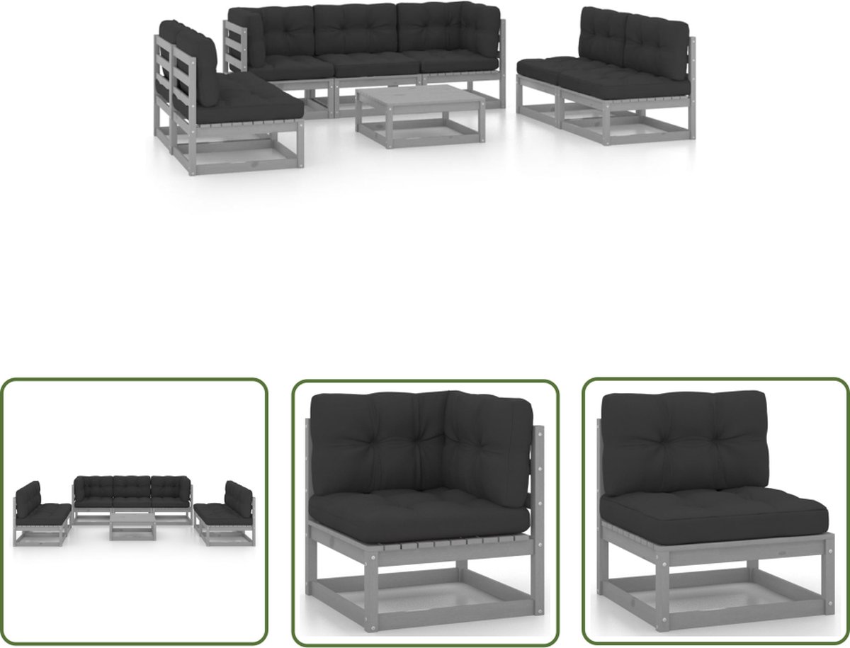 The Living Store 8-delige Loungeset met kussens massief grenenhout - Tuin Lounge Set - Grenenhout Loungeset - Loungestoel - Buitendiner - Tuinset