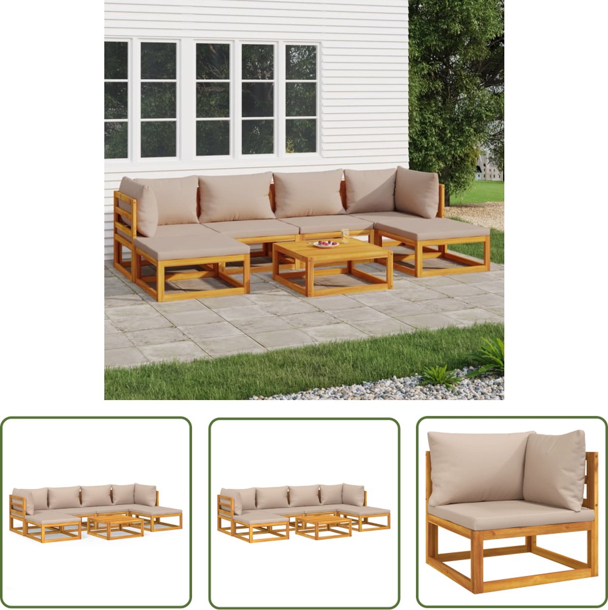 The Living Store loungeset met kussens in massief hout taupe.