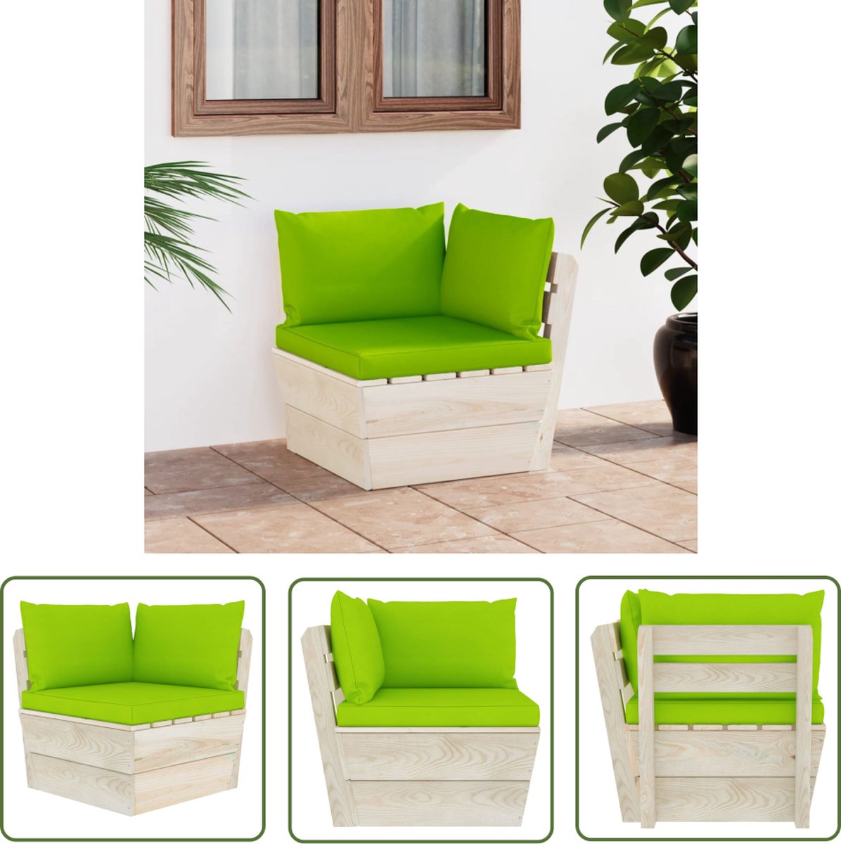 vidaXL Hoekwbank - Tuinbank - Tuinhoekbank met kussens pallet geïmpregneerd vurenhout - Lounge Set - Buitendecoratie - Outdoor Furniture