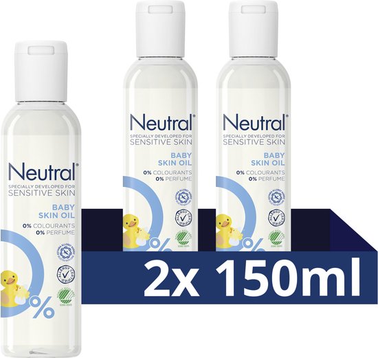 Neutral 0% Baby Huidolie - Parfumvrije - bevat 0% parfum en 0% kleurstof, dermatologisch getest en goedgekeurd - 2 x 150 ml