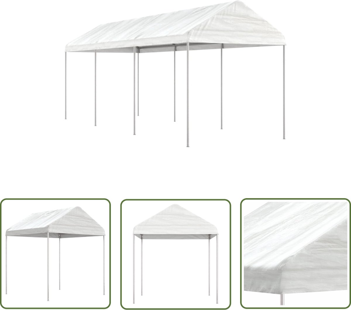 Stylish white polyethylene garden pergola with dimensions 6.69x2.28x2.69m by The Living Store.