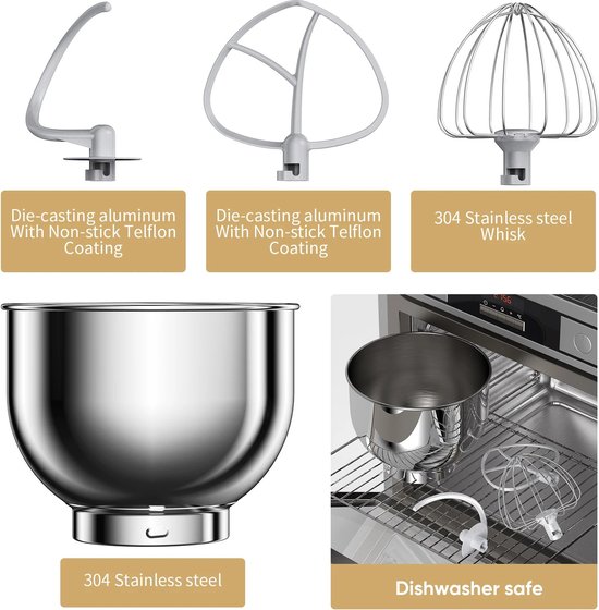 RM Store® - Elektrische Mixer - Keukenmixer Met Mengkom - Voedselmixer - Met Deeghaak En Garde - 11 Snelheden - OLED Scherm - Wit van RM Store® — afbeelding 3