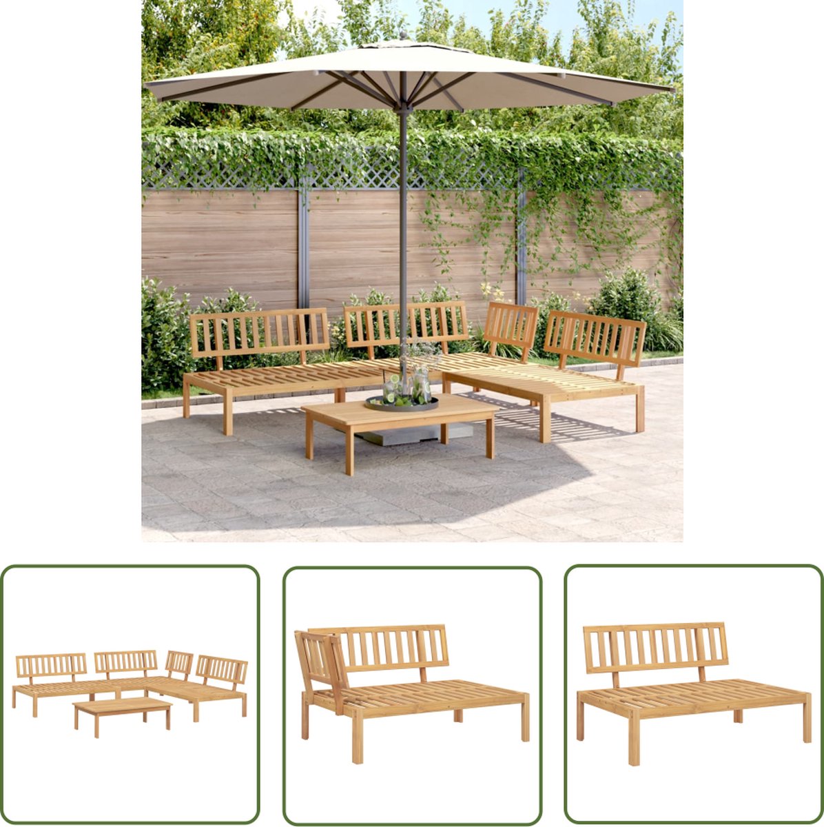 1196x1200.jpg vidaXL Tuinset - Loungeset - 4-delige Loungeset pallet massief acaciahout - Acacia Hout - Buitentijd - Lounge Stoel - Afbeelding 1