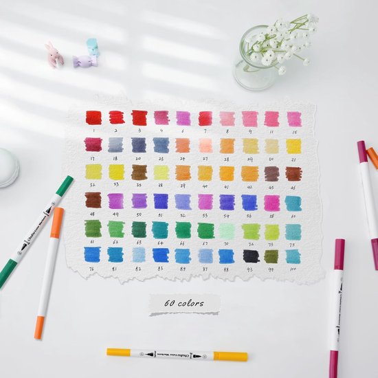Ohuhu 100 Kleuren Dubbelzijdige Art Markers, Kwast & Fineliner Pens voor Volwassenen Kleurboeken, Tekenen, Kalligrafie, Schetsen & Journaling, Met Opbergtas (Maui Serie