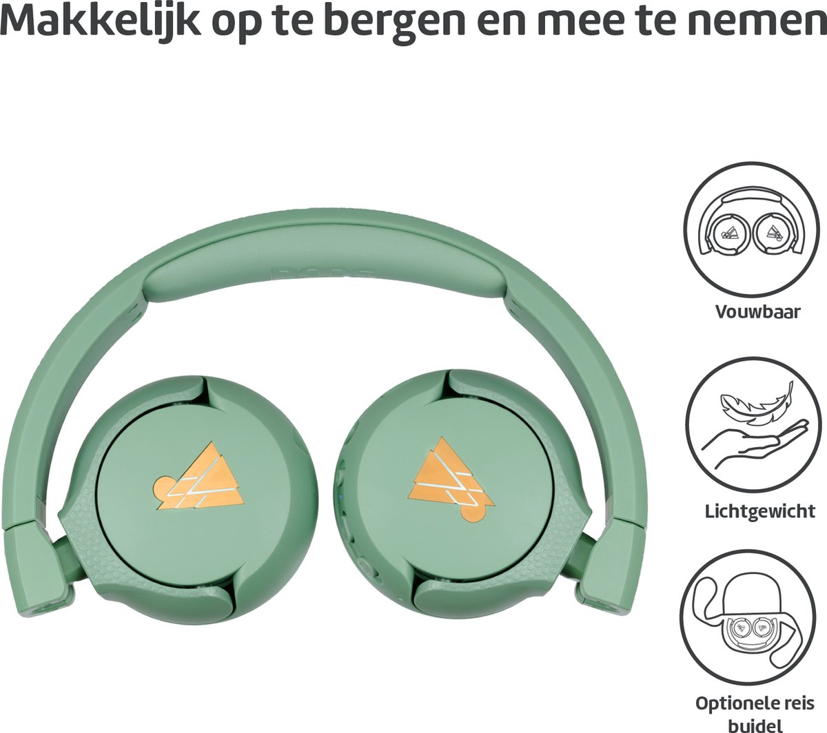 Afbeelding 3 van POGS - The Gecko 2 - Draadloze on-ear kinder koptelefoon - Bluetooth - Veilige volumebegrenzing - Duurzaam - Gratis app voor extra functies - rGroen