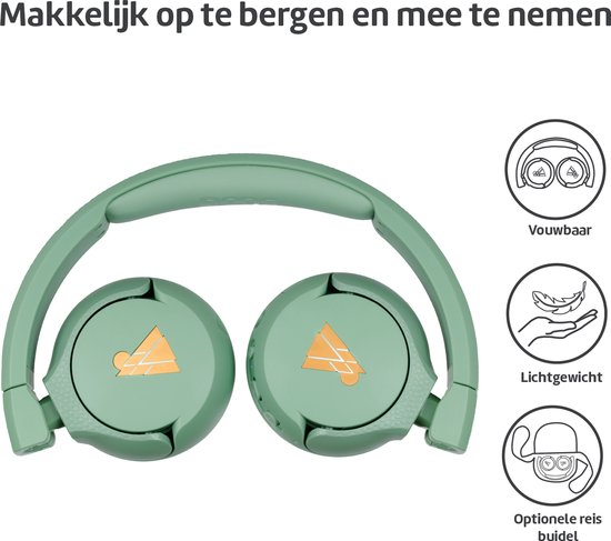 POGS - The Gecko 2 - Draadloze on-ear kinder koptelefoon - Bluetooth - Veilige volumebegrenzing - Duurzaam - Gratis app voor extra functies - rGroen