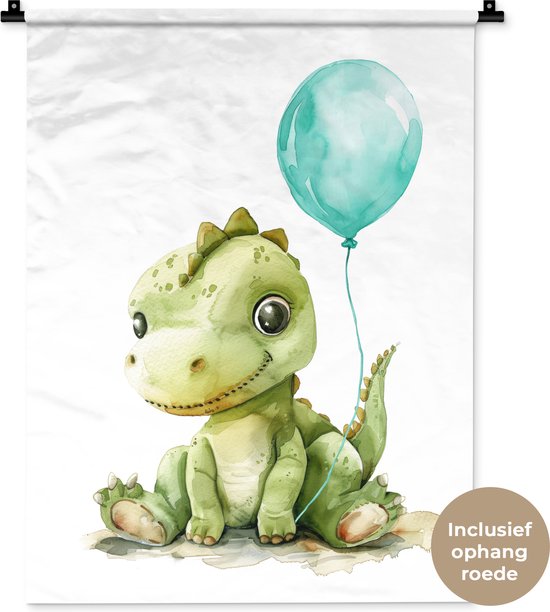 Wandkleed 60x80 cm - Wanddoek Draak - Baby dier - Blauwe ballon - Wandtapijt - Wandkleden