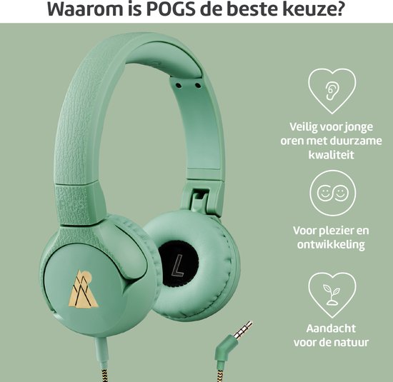 POGS - The Elephant 2 - Bedrade on-ear kinder koptelefoon - Veilige volumebegrenzing - Duurzaam - rGroen