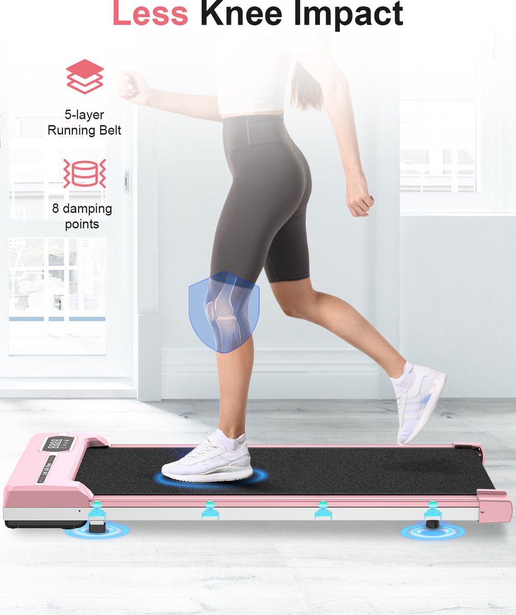 Afbeelding 3 van Draagbare loopband - Elektrische loopband - Wandelpad 1-8 km/u,2,5 PK - Met afstandsbediening en LED-scherm - Roze